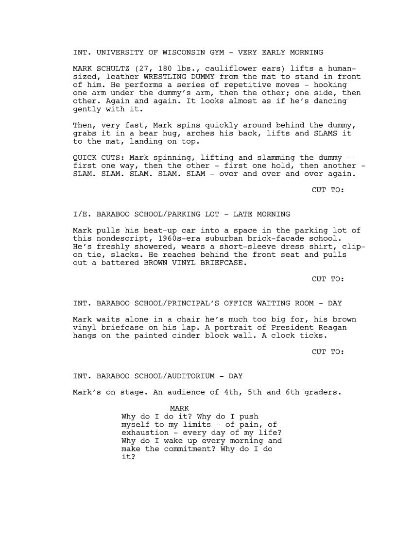 Sceneggiatura Foxcatcher - Una storia americana - Pagina uno