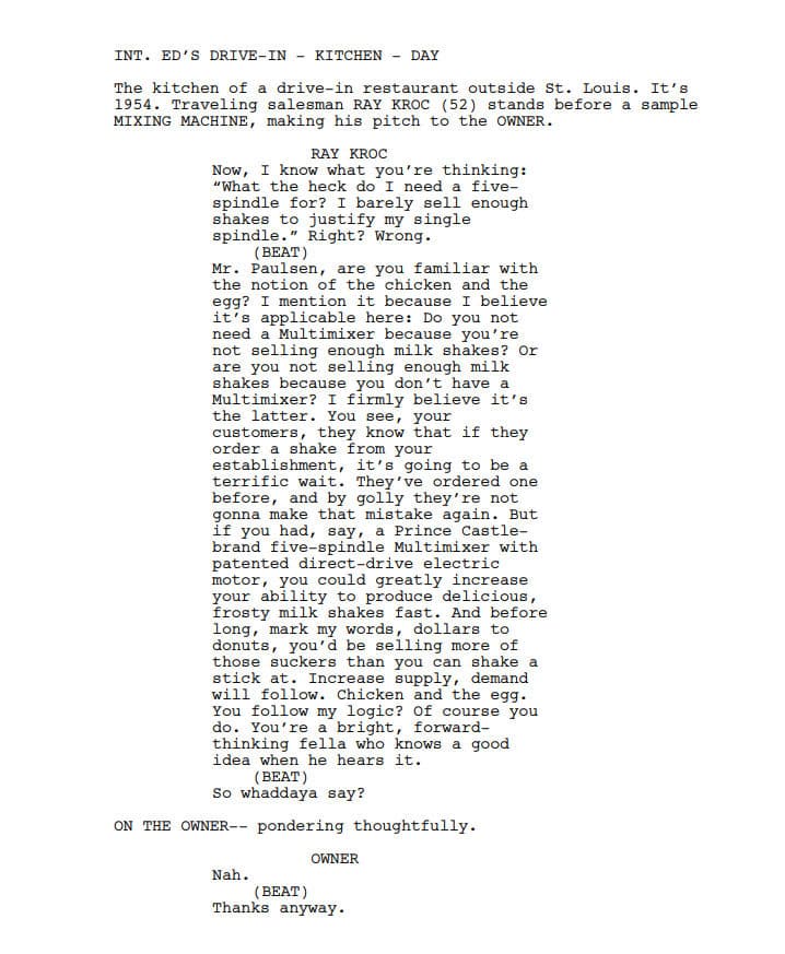 Sceneggiatura The Founder: Pagina uno