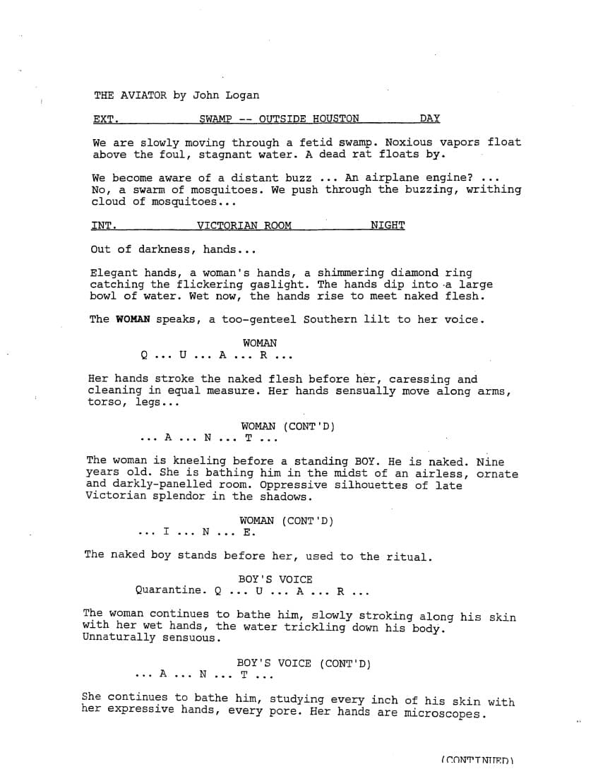 Sceneggiatura The Aviator - Pagina uno