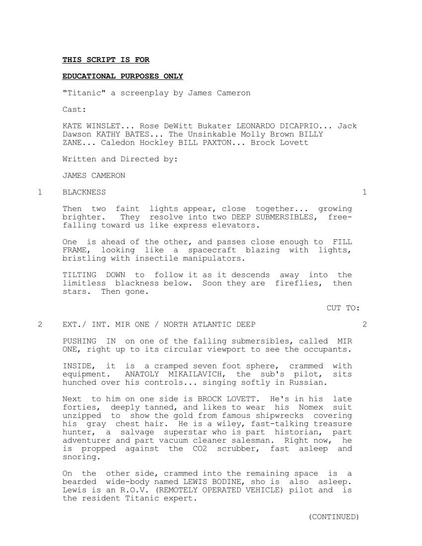 Sceneggiatura Titanic (1997) - Pagina uno