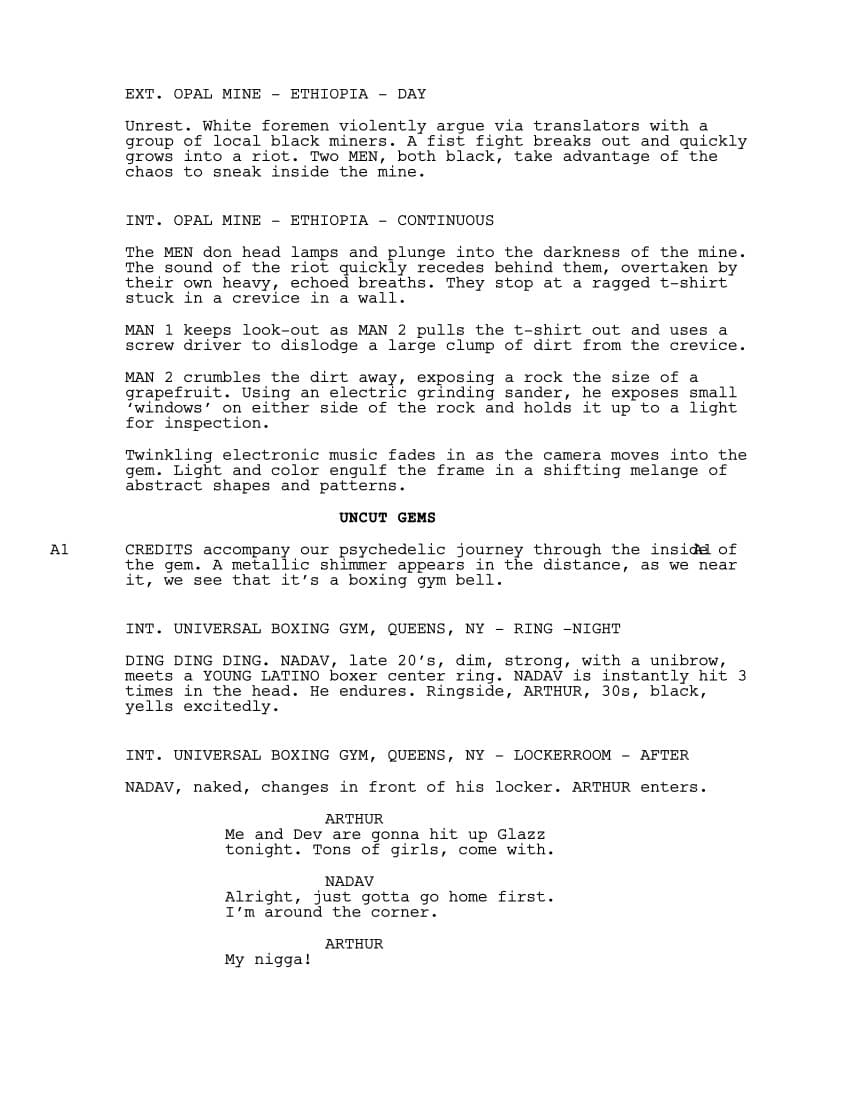 Sceneggiatura Diamanti grezzi (Uncut Gems) (2019) - Pagina uno