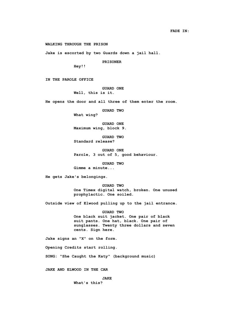 Sceneggiatura The Blues Brothers (1980) - Pagina uno