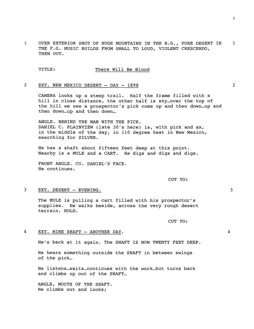 Sceneggiatura Il petroliere (There will be blood): Pagina uno