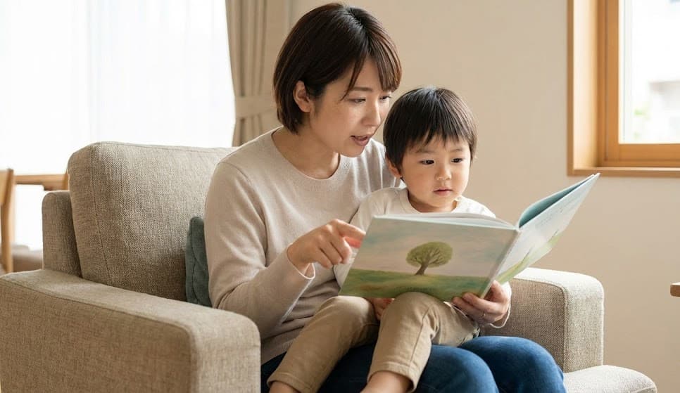Una mamma legge un libro al bambino