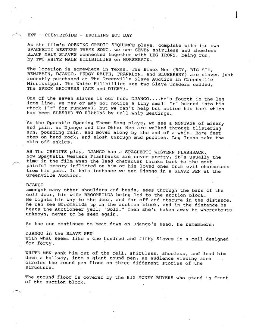 Sceneggiatura Django Unchained (2012) - Pagina uno