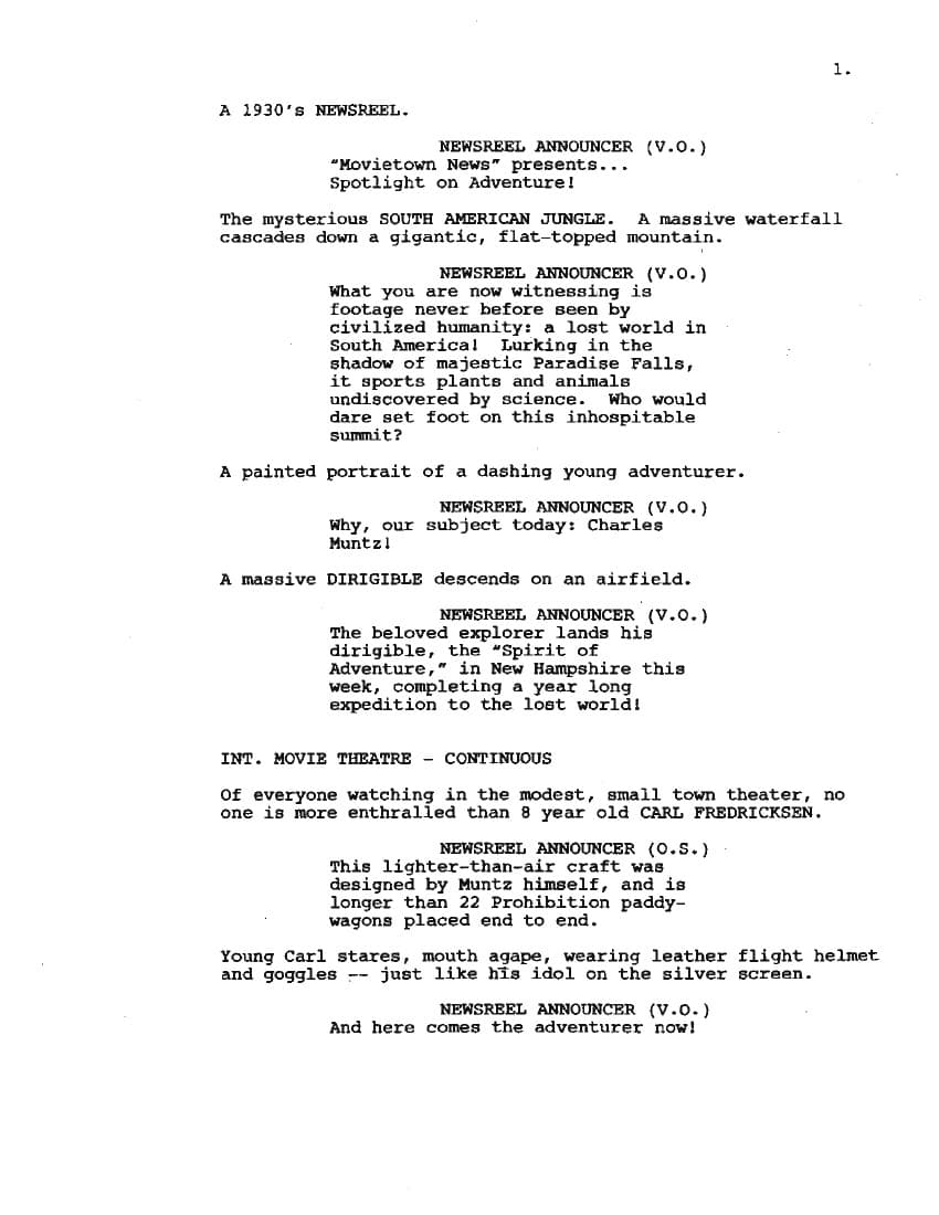 Sceneggiatura Up (2009) - Pagina uno