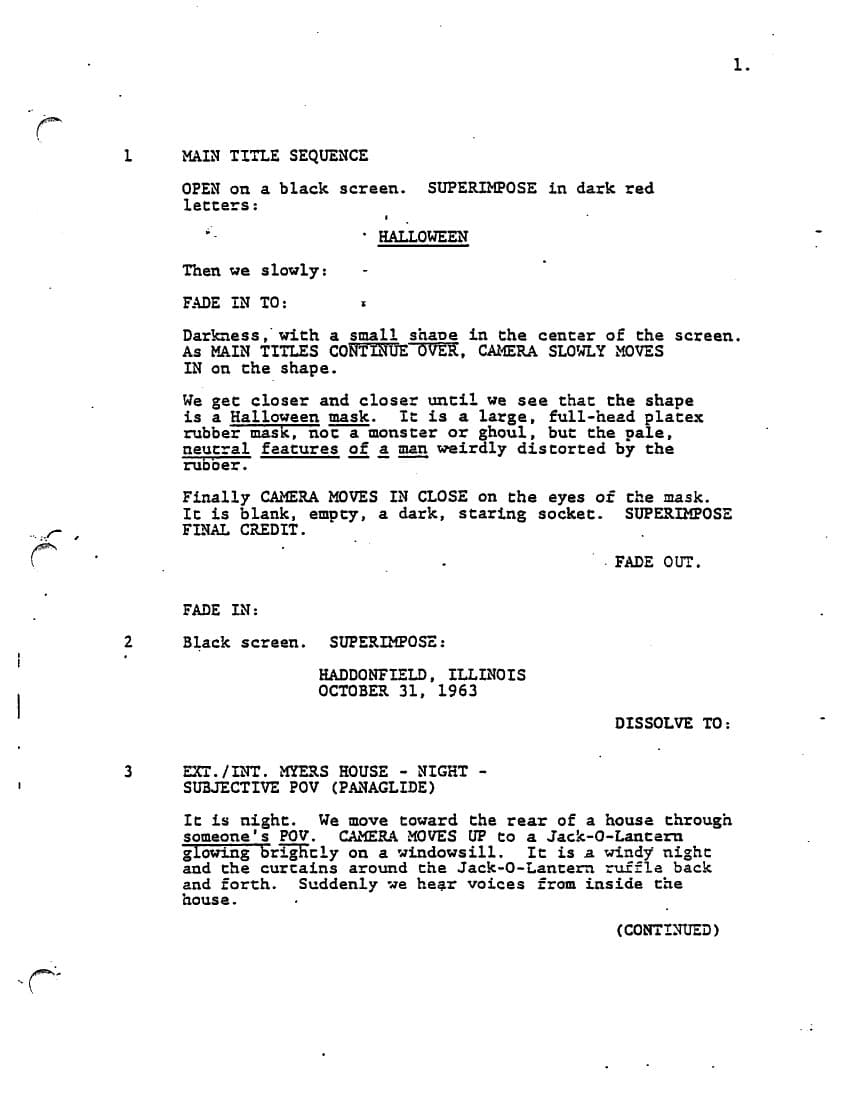 Sceneggiatura Halloween 1978 - Pagina uno