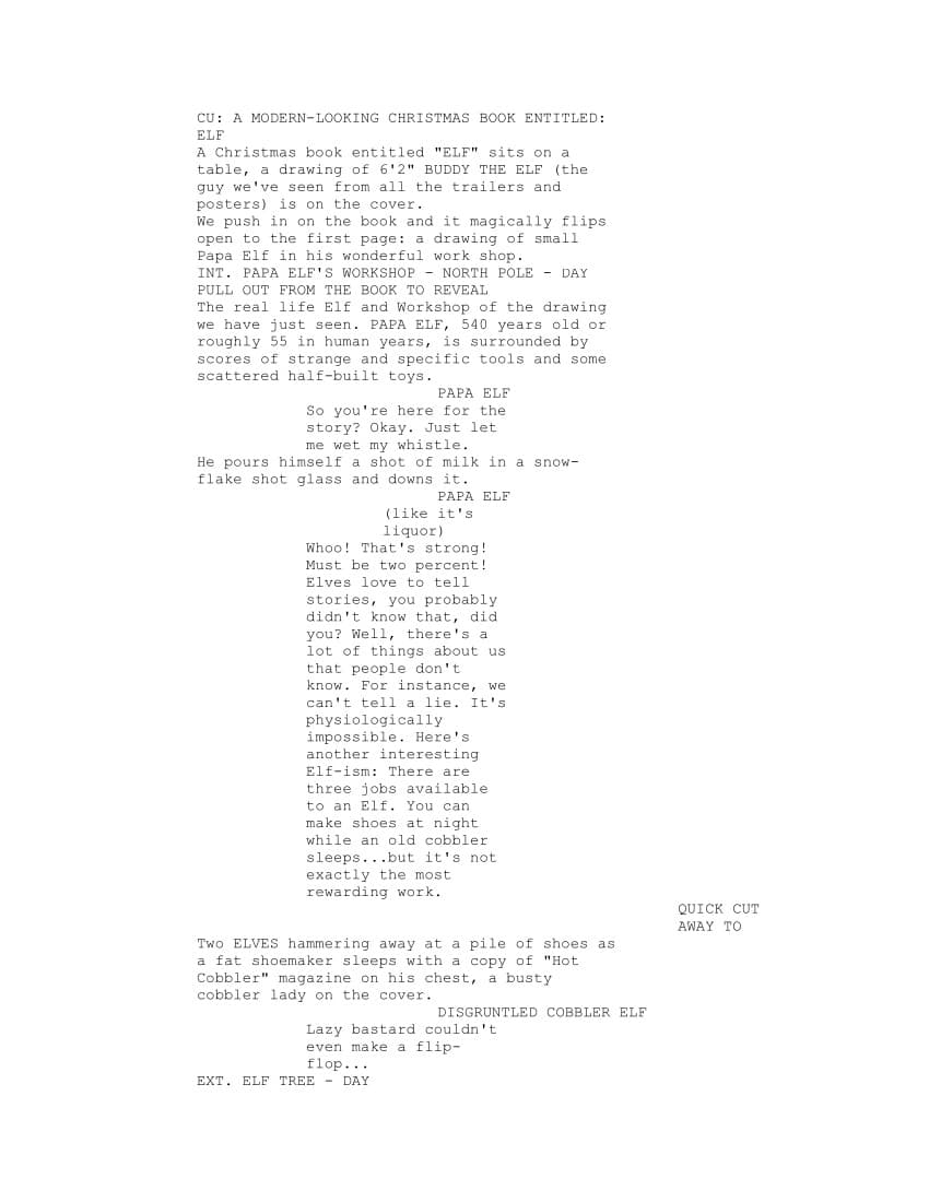Sceneggiatura Elf - Un elfo di nome Buddy - Pagina uno