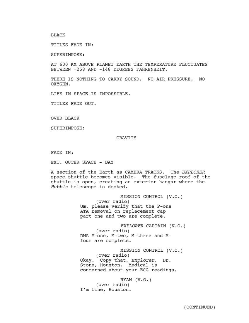 Sceneggiatura Gravity: Pagina uno