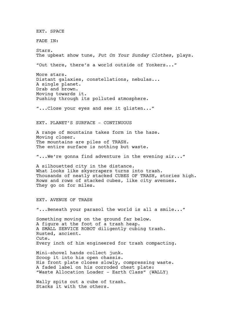Sceneggiatura WALL-E: Pagina uno
