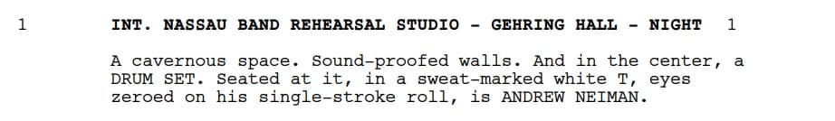 Come si scrive una sceneggiatura - Whiplash. Scena 1 linea descrittiva
